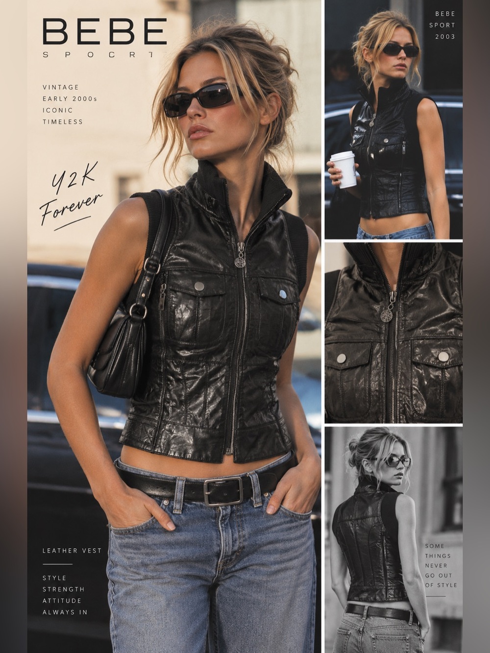 🖤 Vintage Bebe Sport Genuine Leather Vest, NWT, Medium 🖤